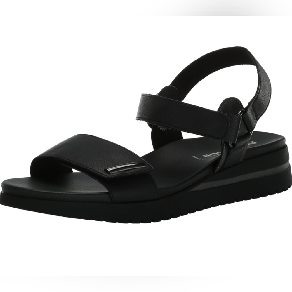 ☘️Anne Klein Emery Black Sporty Wedge Sandals with Adjustable Straps, Size 9